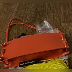 Orange Lace Up Detail Rectangular Shoulder Bag